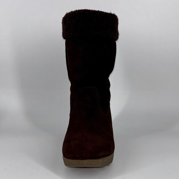 Lands’ End Women’s Suede Boots Brown 9D Faux Fur Lining Wedge Snow Winter EUC - Picture 1 of 9